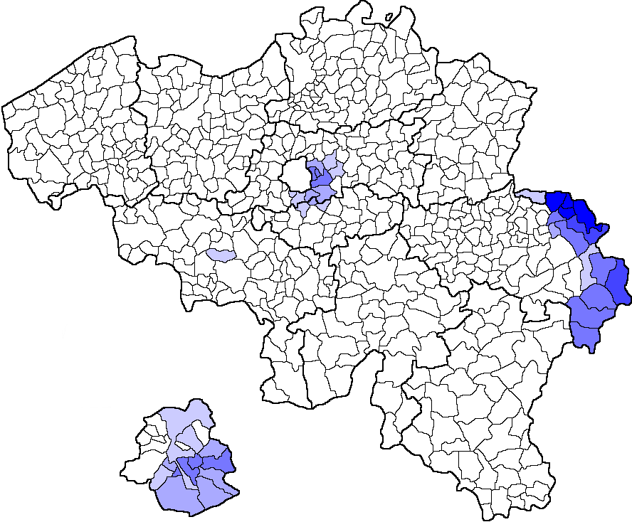 Percentage Duitsers Per Belgische Gemeente - Zone De Police Belgique (888x734), Png Download