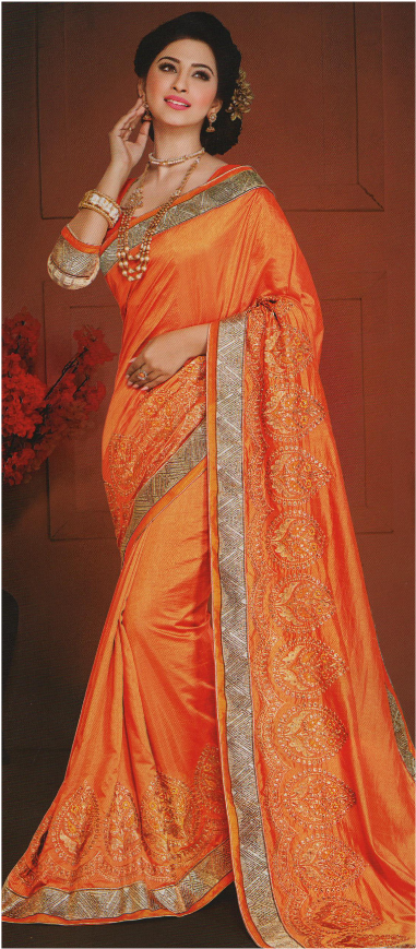 Abhinandan Embroidery Raw Silk Saree - Sari (600x900), Png Download