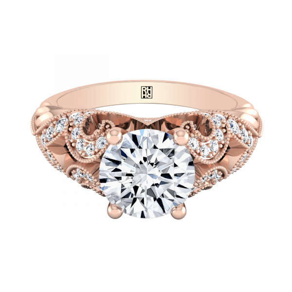 Diamond Engagement Ring With Scroll Work And Beading - Engagement Ring (600x600), Png Download