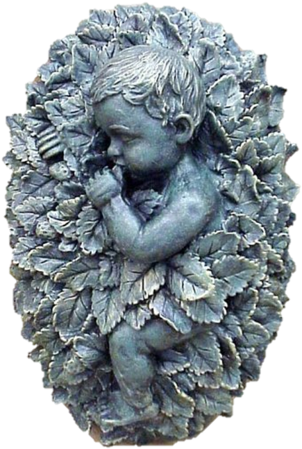 Thumb Sucker Cherub Covered With Leaves Plaque Material - Statue (498x698), Png Download