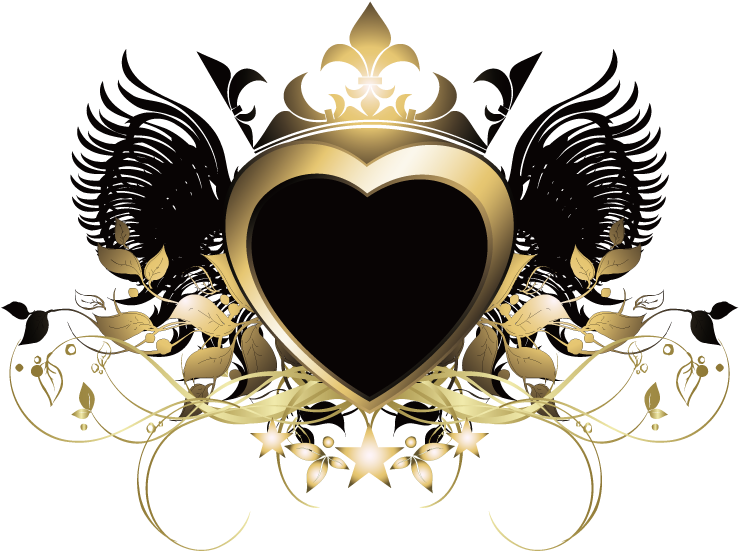 Heart Wings Crown Gold Goldandblack Swirls Decor Decoration - Vector Graphics (800x800), Png Download