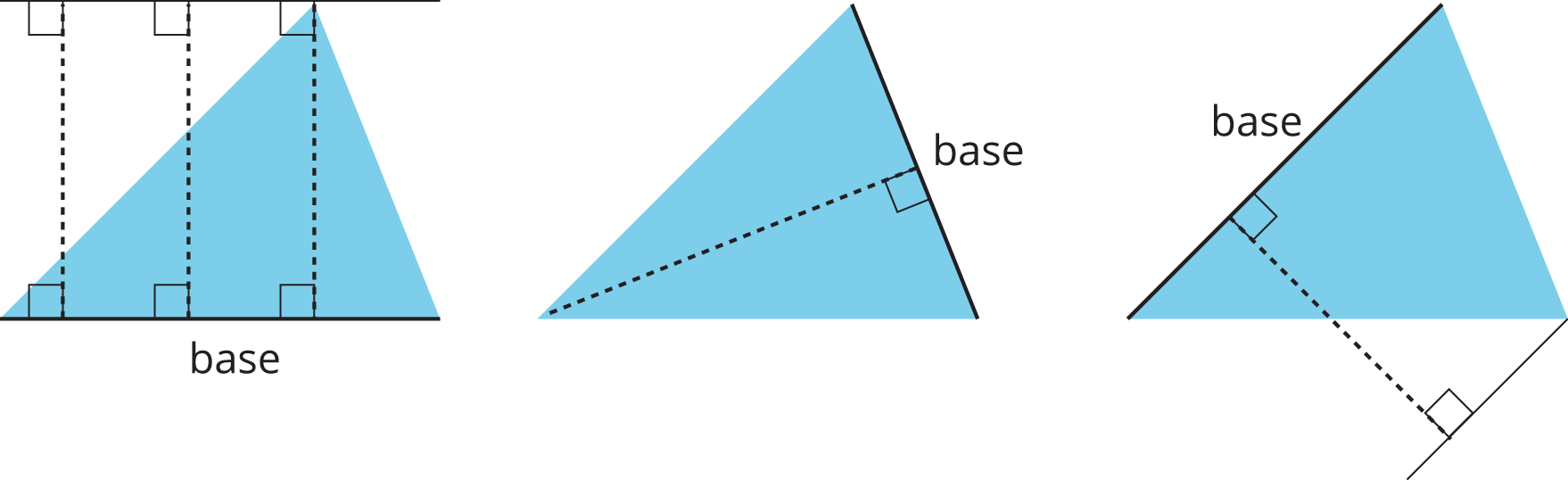 Three Copies Of A Triangle - Line Segment Shows The Base That Corresponds (1758x538), Png Download