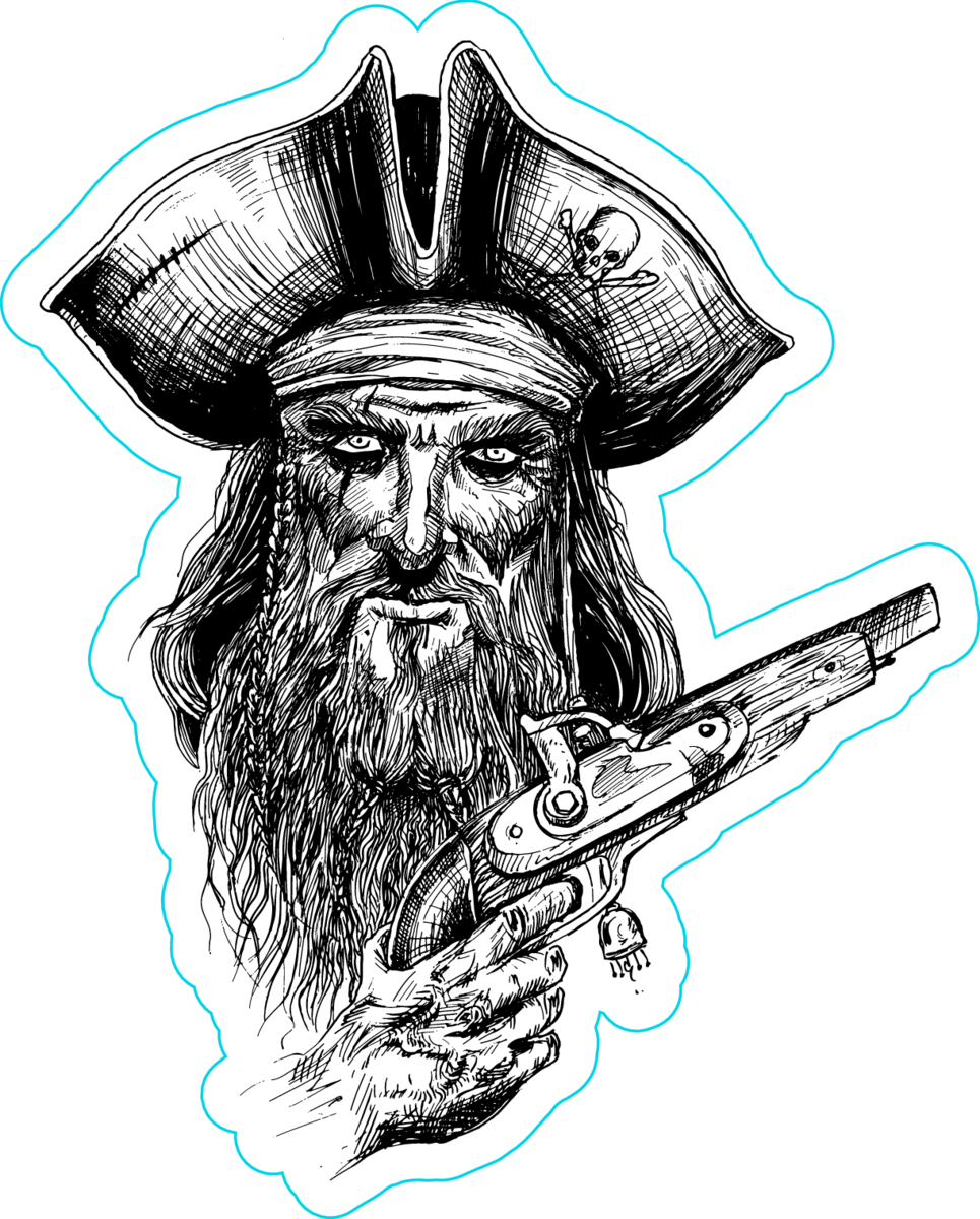 Gnarly Pirate Illustration Sticker - Sketch Pirate (965x1200), Png Download