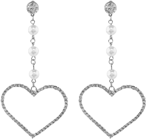 Silver Heart Dangle Earrings - Earrings (558x744), Png Download