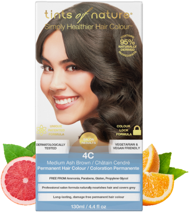 4c Medium Ash Brown Permanent Hair Dye - Tints Of Nature 4n (594x700), Png Download