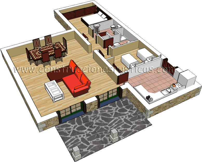 3d Interior De Una Casa Rustica De Planta Baja De - Planos De Casa Rustica (778x623), Png Download