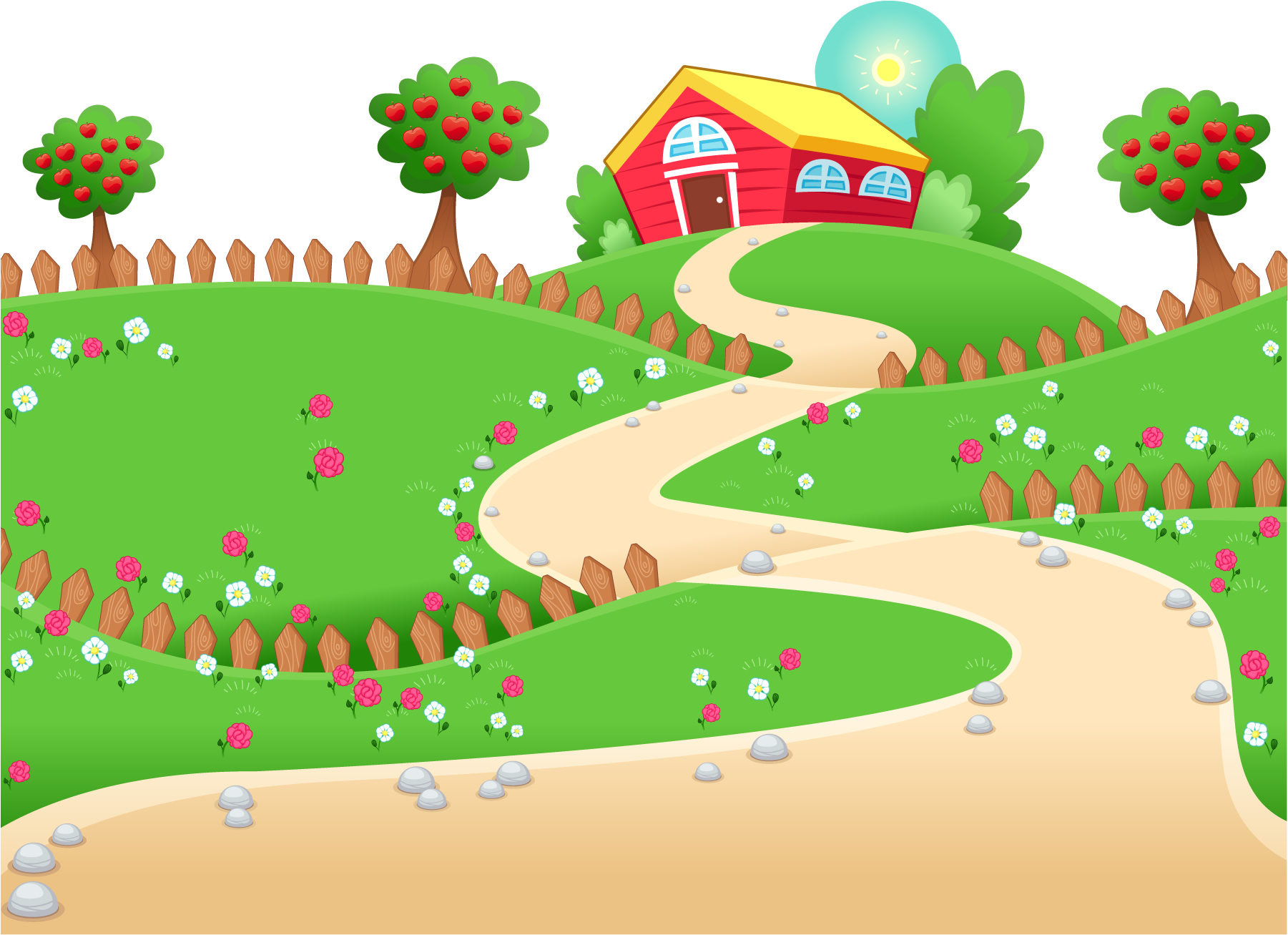 Download Transparent Farm Landscape Vector Cartoon Illustration Free