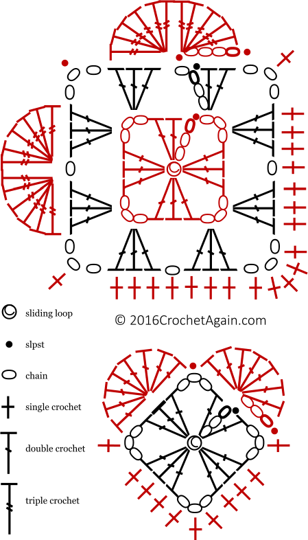 Crochet Granny Heart Diagram - Granny Square Heart Pattern (449x786), Png Download