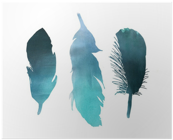 Blue Turquoise Watercolor Bird Feather Poster • Pixers® - Watercolor Painting (400x400), Png Download