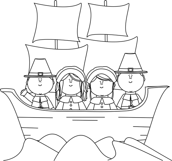Black And White Pilgrims On The Mayflower Clip Art - Mayflower Coloring Sheet (550x515), Png Download