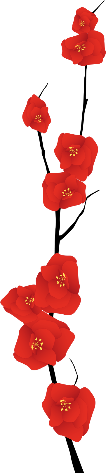 Vinilo Decorativo Rama Fina Florida - Ramas De Flores Rojas (374x1613), Png Download