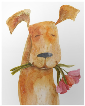 Red Dog With Flowers - Disegno Cane Con Fiori (400x400), Png Download