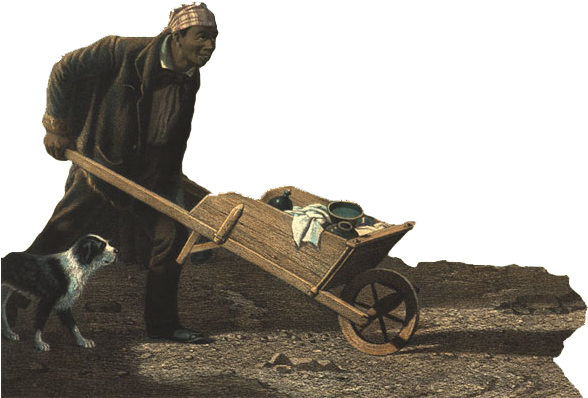 A Black Man Shown Pushing A Wheelbarrow In An Engraving - Old Man Pushing A Wheelbarrow (590x482), Png Download