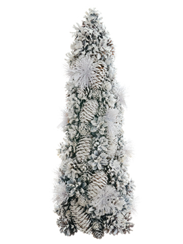 18" Glittered Pine/pine Cone Cone Topiary White Glittered - 18.5 Inch Country Rustic White Glitter Pine Cone And (800x800), Png Download
