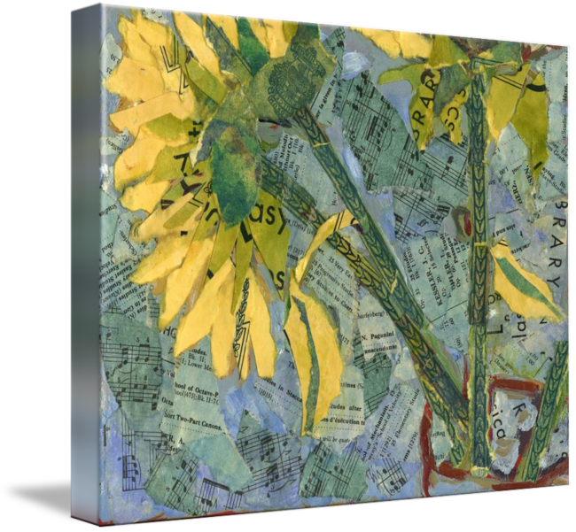 "sunflower Stems Abstract Collage Art" By Miriam - Canvas (650x601), Png Download