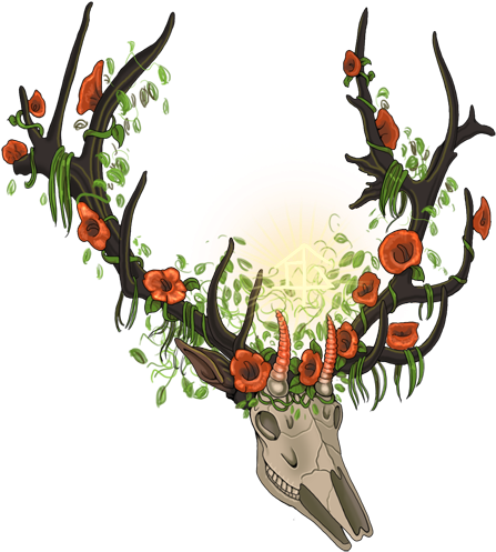 Amazing Colorful Deer Skull With Flowered Horns Tattoo - Deer (488x600), Png Download