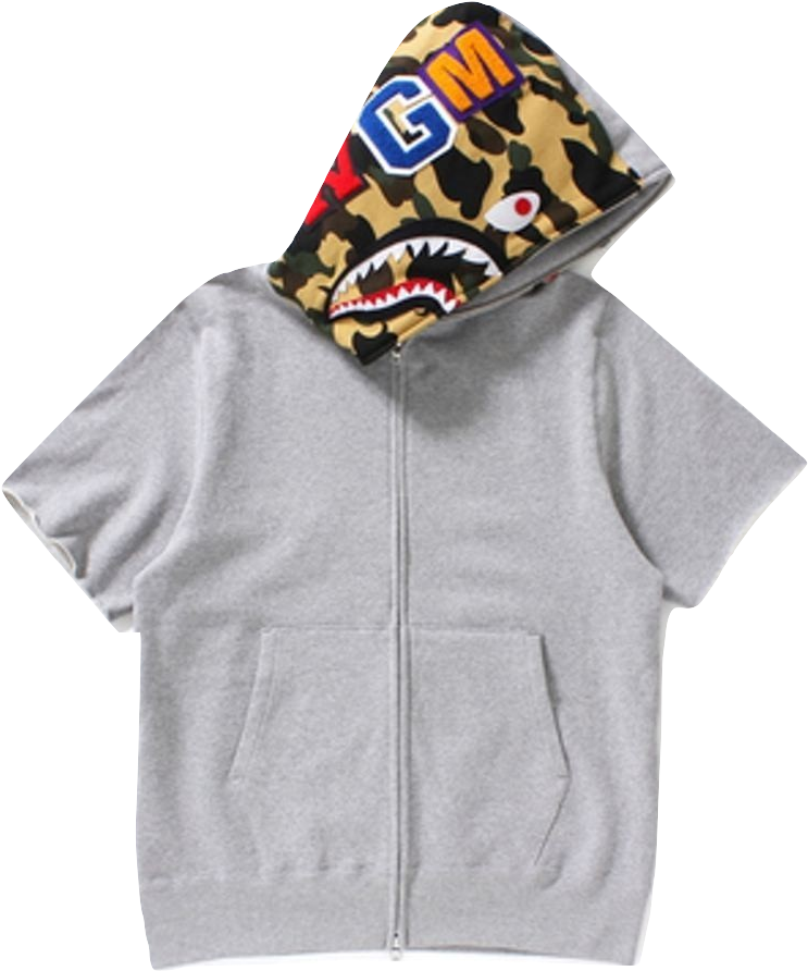 A Bathing Ape Shark Short Sleeve Full Zip Hoodie - Hoodie (926x926), Png Download