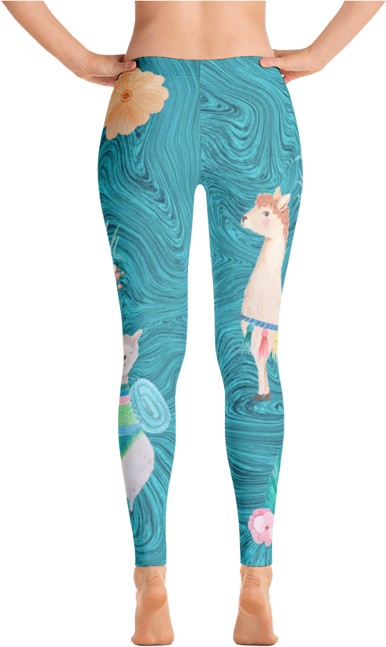 Turquoise Marble Llama And Cactus Print - Mermaid Leggings Kids (1000x1000), Png Download