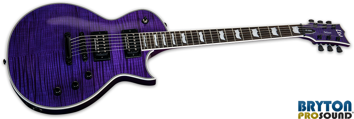 Esp Ltd Ec 1000fm See Thru Purple Flame Maple Seymour - Esp Ltd Ec-1000 Electric Guitar, Vintage Black (1200x418), Png Download