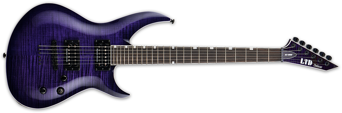 Esp Ltd H3-1000 Flame Maple Electric Guitar In See - Jackson Js11 Dinky Blue (1200x410), Png Download