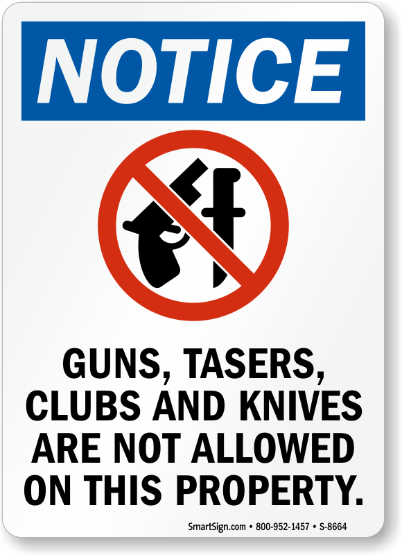 Guns, Tasers, Clubs, & Knives Not Allowed Sign - No Talking On Cell Phones (580x800), Png Download