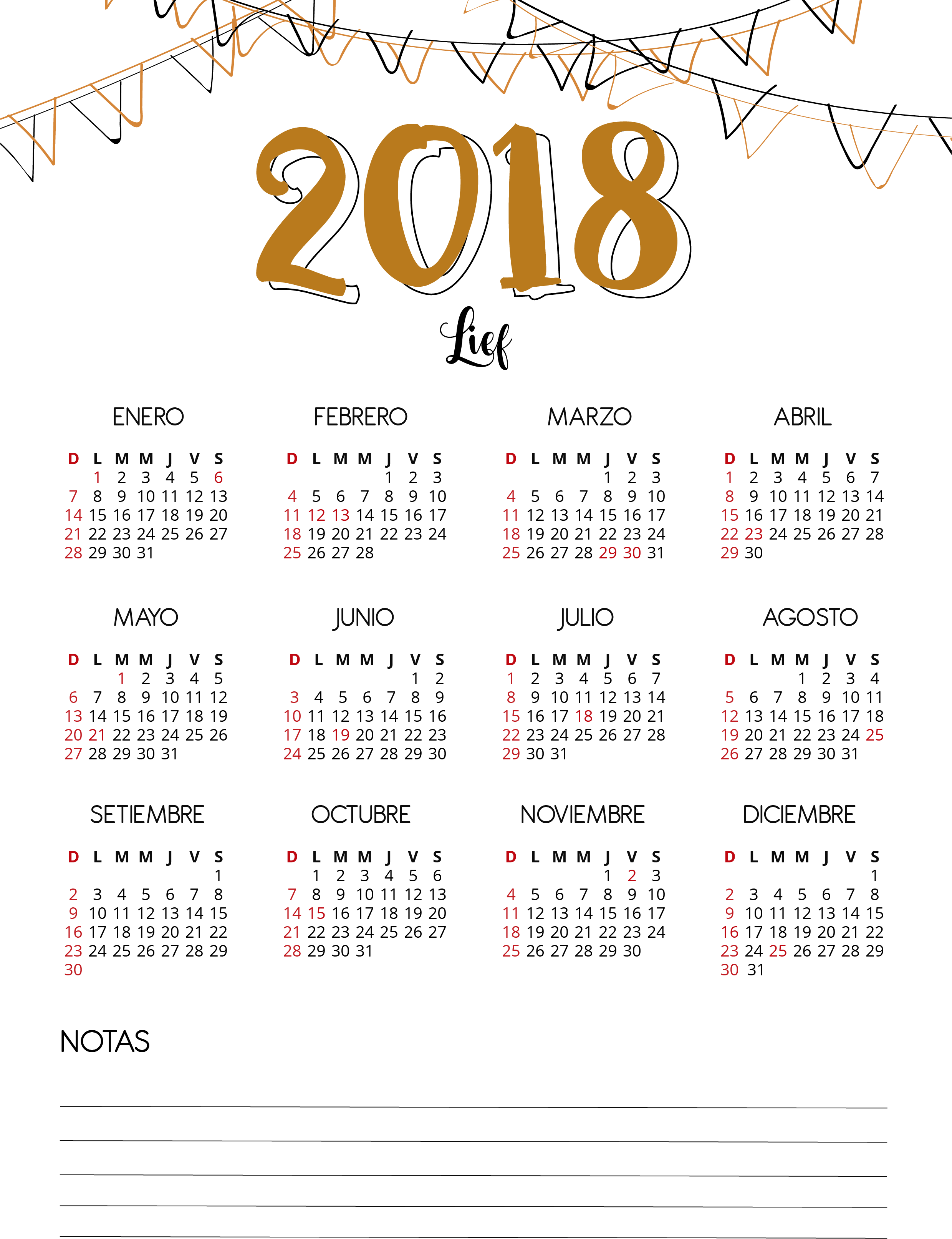 Lief Te Regala Este Calendario 2018 Para Imprimir Y - Paper (2479x3224), Png Download