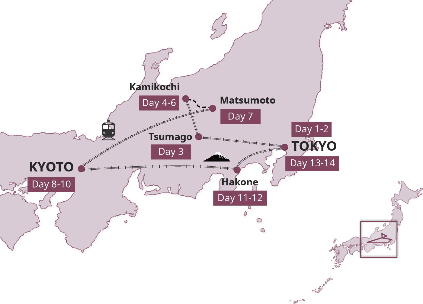 Historic Mountain Trails - Japan Tour Itinerary 14 Days (1489x1014), Png Download