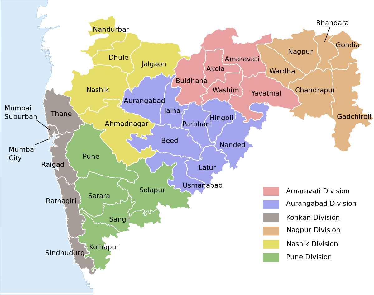 Maharashtra Map With District (1200x948), Png Download