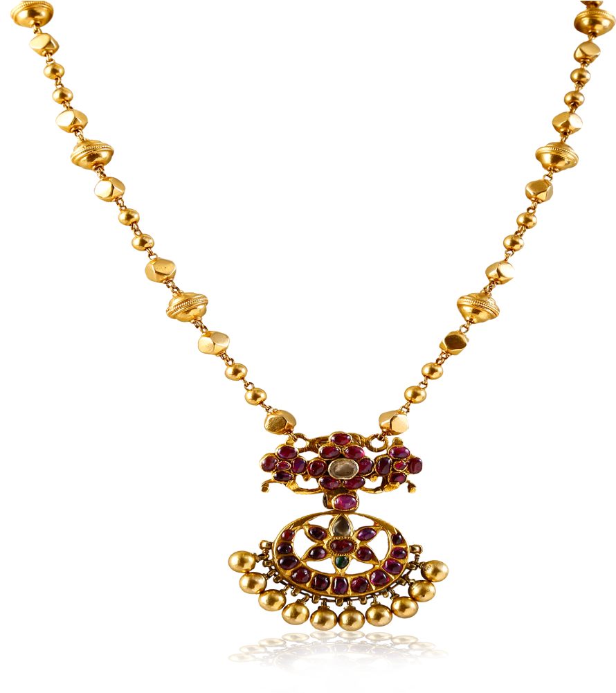 Vintage Ruby Flower Necklace - Gold Gold Plated Rudraksha Malas (1000x1000), Png Download