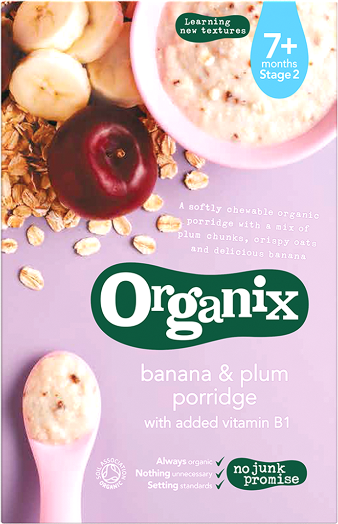 Organix Baby Food Banana & Plum Porridge Infant Cereal - Organix Baby Food 6 Months (1000x1070), Png Download