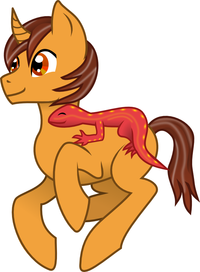 Sketchy Brush, Brown Eyes, Brown Mane, Lizard, Male, - Cartoon (667x907), Png Download