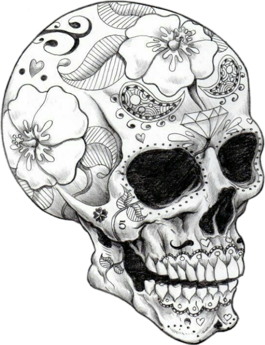 Royalty Free Draw Tattoo Blackandwhite Mexicanskull - Sugar Skull Drawings (524x680), Png Download