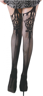 Killer Legs Spanish Fan Faux Garter Fishnet Stockings - Garter (400x400), Png Download