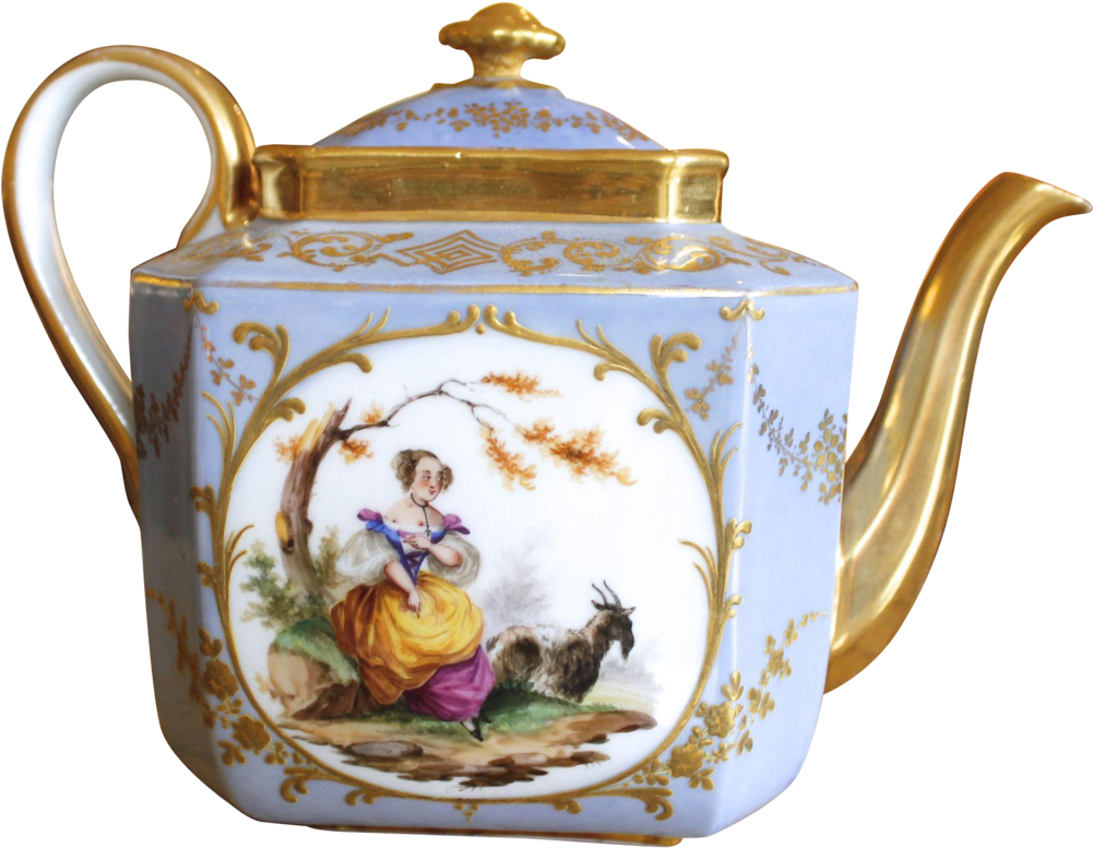 Dresden Porcelain Teapot With Figural Vignettes And (1000x1000), Png Download