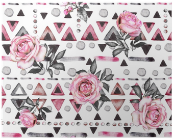 Seamless Pattern With Watercolor Flowers And Textured - Watercolor Painting (400x400), Png Download