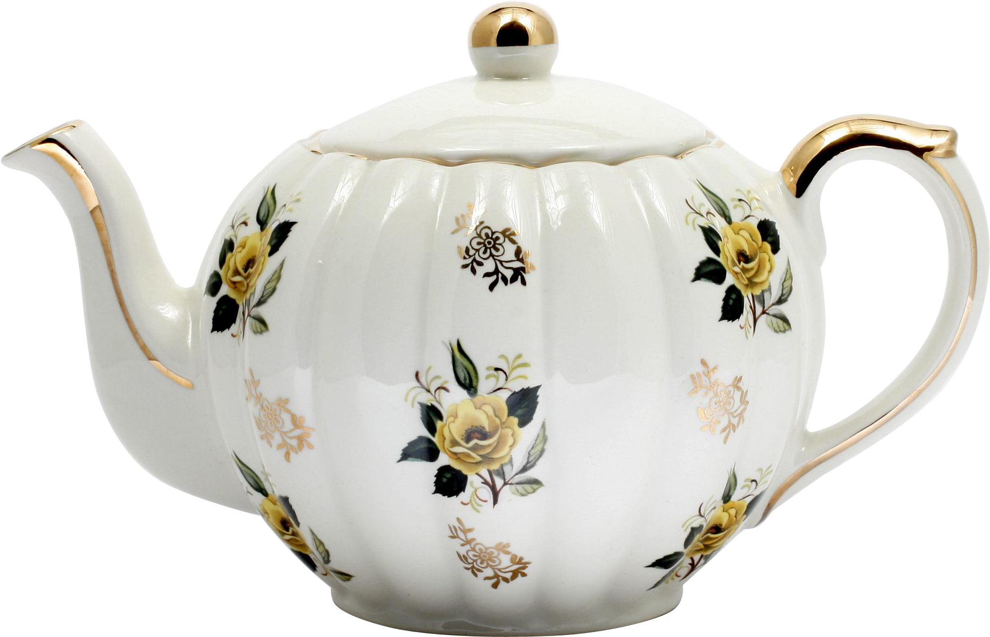 English Teapot With Yellow Flowers And Gold Accents - Teapot (1985x1985), Png Download