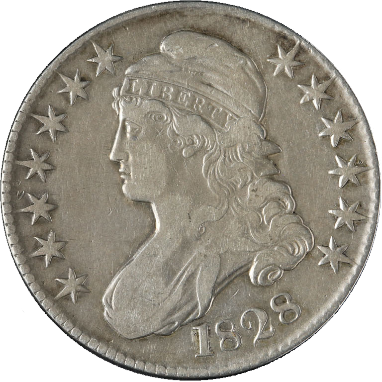 1828 Bust Half Dollar Choice F/vf Curl Base No Knob - Silver (768x768), Png Download