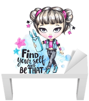 Watercolor Card Fashion Girl With Phone - Illustration (400x400), Png Download