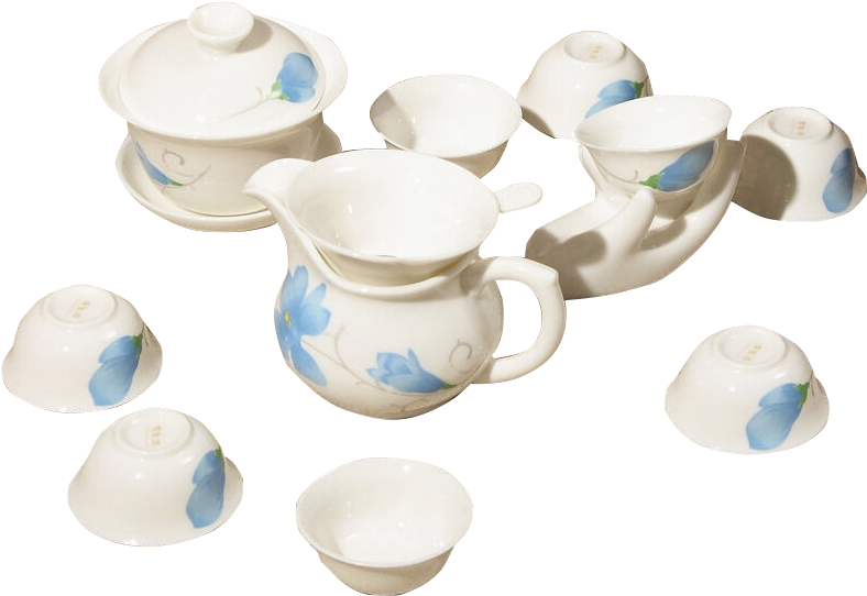 Gold Inlaid Jade White Porcelain Tea Set Kung Fu Tea - Ceramic (800x800), Png Download