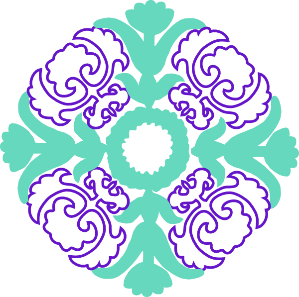 Damask Clipart Florish - Damask Teal And Purple (600x597), Png Download