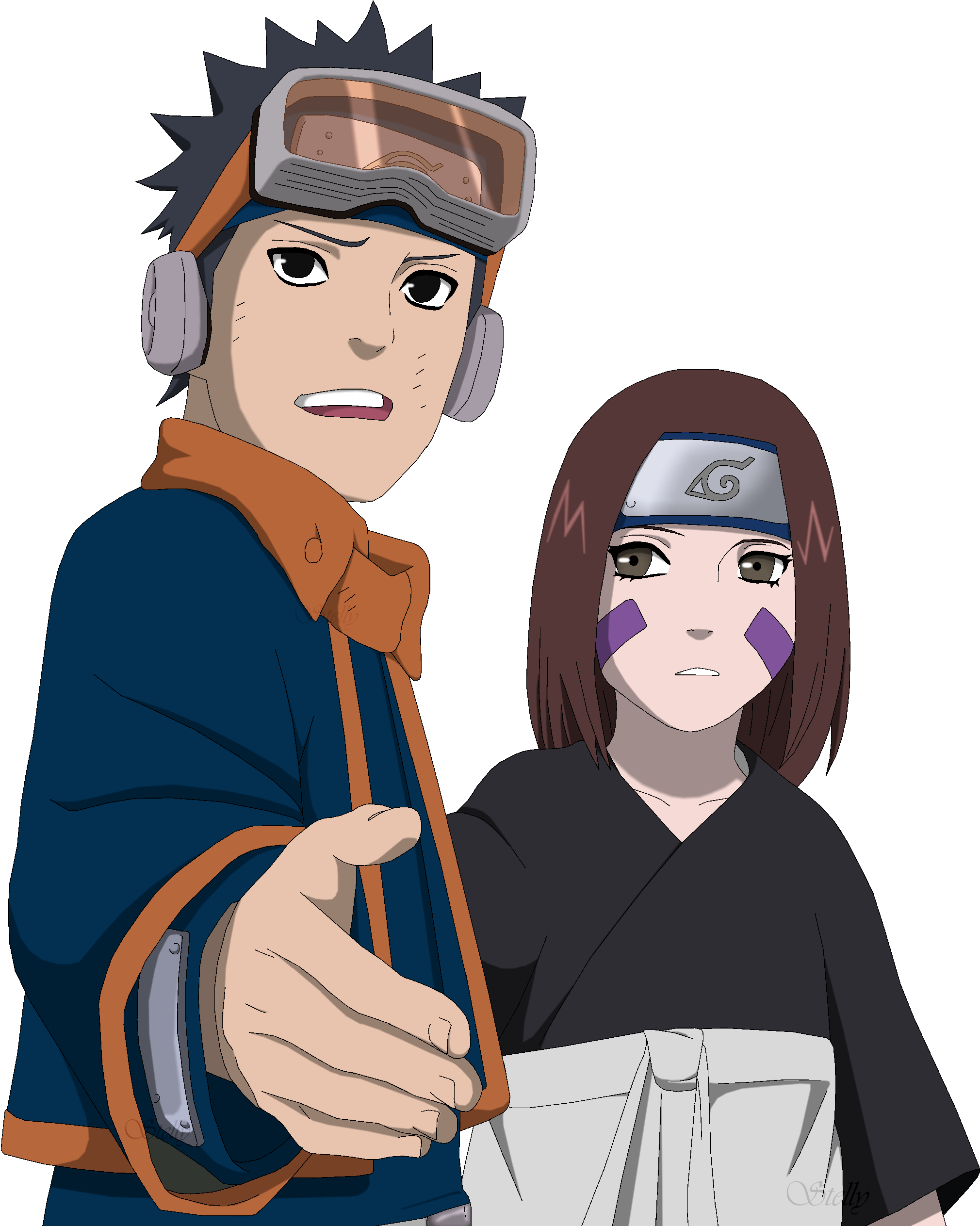 Obito E Rin 654 Lineart Colored By Dennisstelly-d6th7d4 - Obito Dan Rin Kecil (2100x2600), Png Download