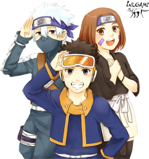 Rin, Kakashi, And Obito Image - Obito Rin And Kakashi (500x519), Png Download