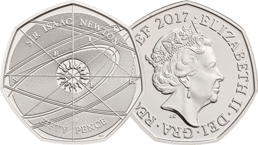 Sir Issac Newton 50p Coin - Sir Isaac Newton 50p (553x311), Png Download