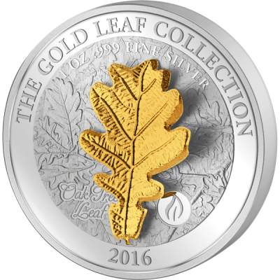 Samoa 2016 5$ Oak Leaf 3d Gold Leaves 1 Oz Proof Silver - Gold Leaf Collection 2017 (400x400), Png Download