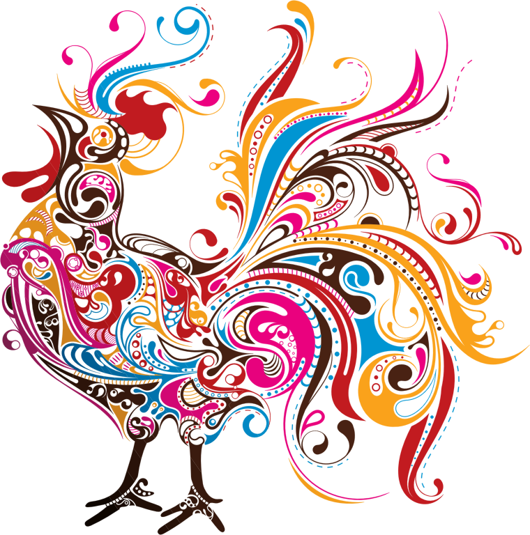 Colorful Rooster Art (760x768), Png Download