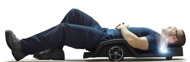 Quebec Innovator Re-invents The Auto Mechanic's Iconic - Automotive Wheel Using Mechanical Creeper (650x201), Png Download
