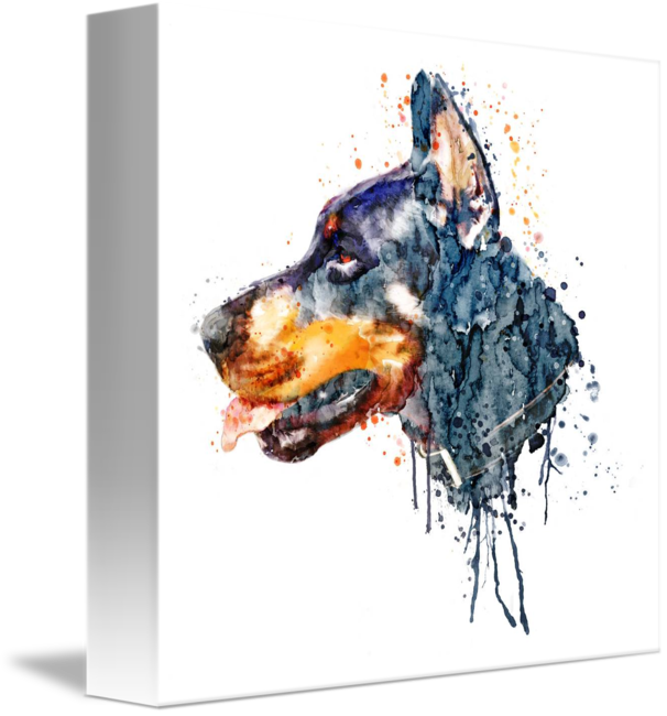"doberman Head" By Marian Voicu, Bucharest // Watercolor - Head (606x650), Png Download