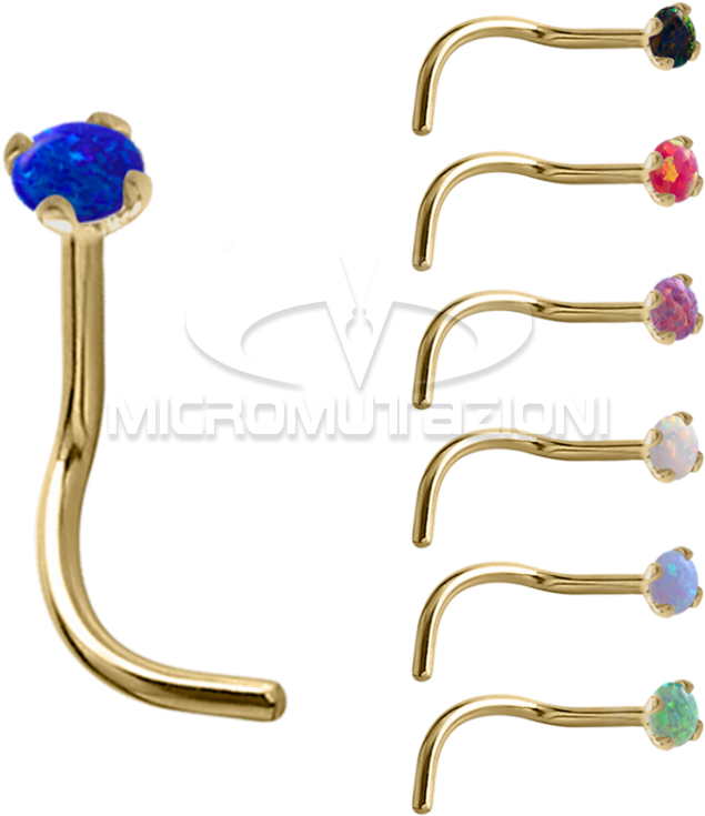 18k Gold Prong Set Opal Nose Stud Nose Studs & Rings - Prong Setting (750x750), Png Download