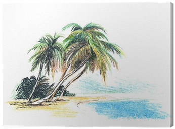 Drawing Beach With Palm Trees - Dessin De Palmier Sur La Plage (400x400), Png Download