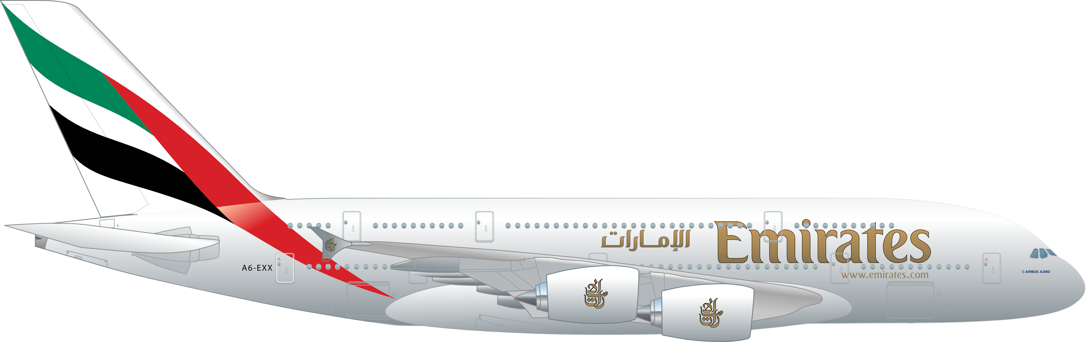 Emirates A380 - Emirates A380 Png (3500x1104), Png Download